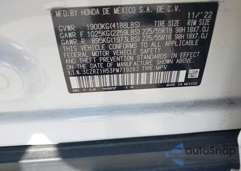 2023 Honda Hr-V 2Wd Sport из США, поврежденный, VIN 3CZRZ1H53PM719263